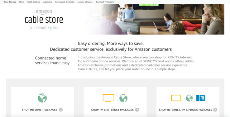 Amazon begins reselling Comcast services on its new site, the Amazon Cable Store