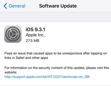 Apple releases iOS 9.3.1, fixes hyperlink crash bug