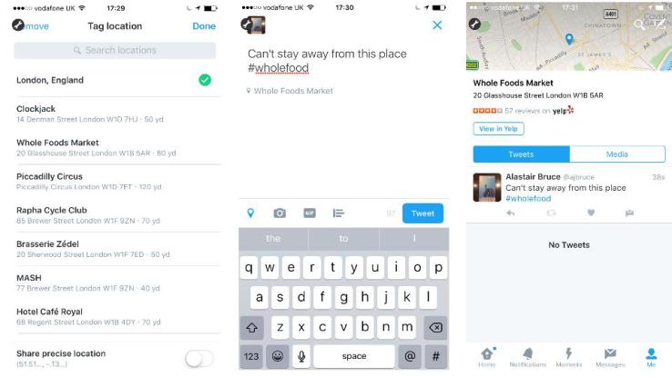 Twitter integrates with Yelp for location tags in the UK and Japan, bypassing Foursquare