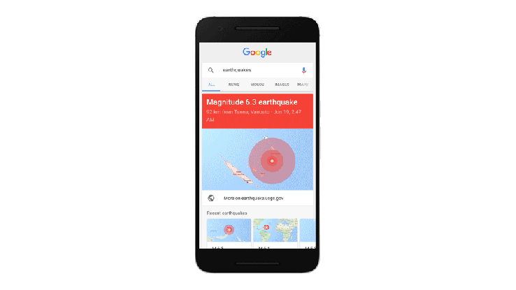 Google adds recent earthquake info to its search results