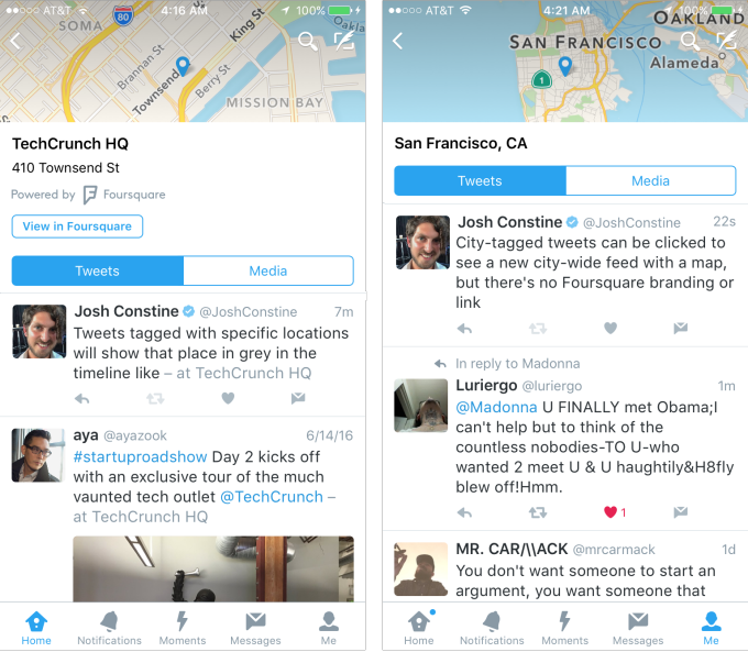 Twitter quietly launches tags to location feeds with Foursquare