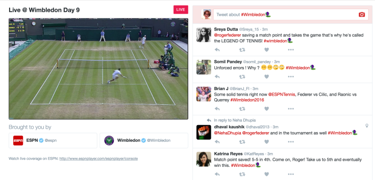 Twitter started its live coverage of Wimbledon today