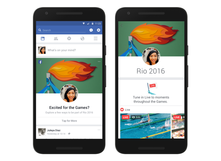 Facebook rolls out a personalized Olympics section in the News Feed, plus Olympic filters and frames