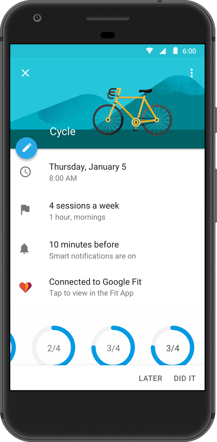 Google Calendar integrates with Google Fit and Apple Health to help you stick to your fitness goals