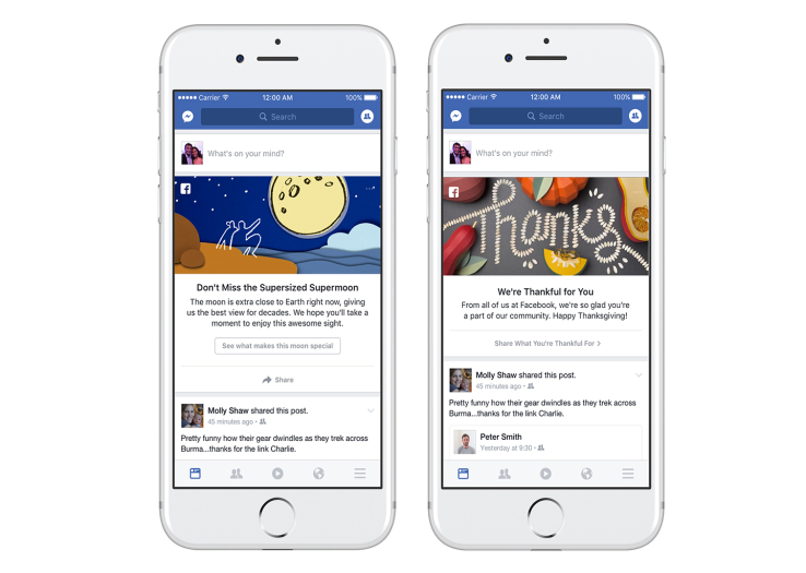 Facebook debuts shareable “moments” at the top of the News Feed, starting with holiday cards