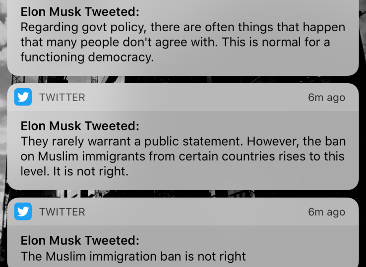 Elon Musk posts, then deletes, tweets calling Trump’s immigration ban “not right”