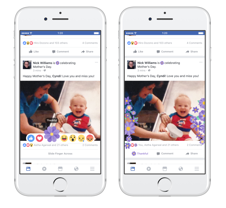 Facebook kicks off Mother’s Day weekend with flower reactions, cards, stickers, masks and more