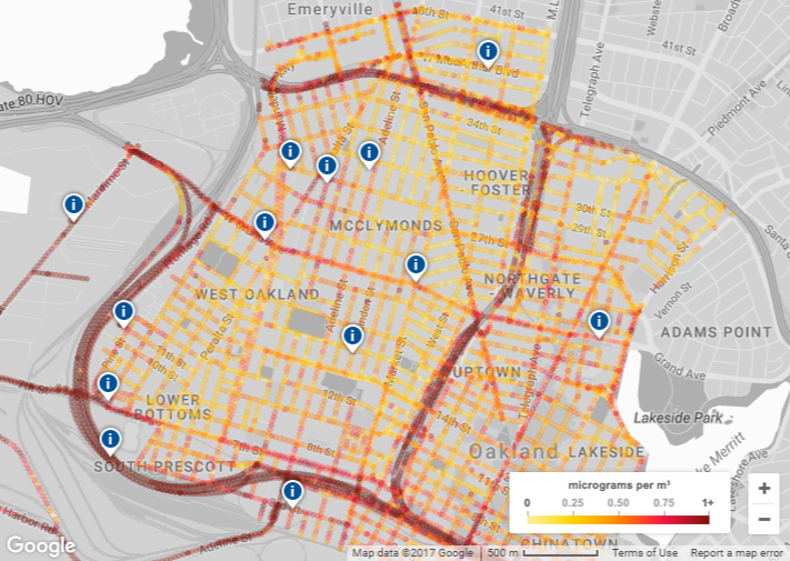 Google Maps can tell you how bad the pollution is in Oakland, block-by-block