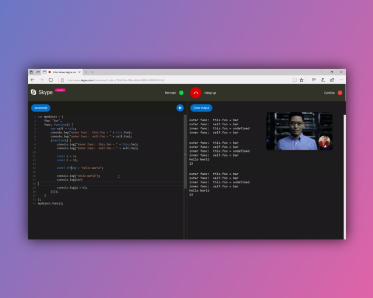 Skype’s new ‘Interviews’ feature lets you test candidates using a real-time code editor