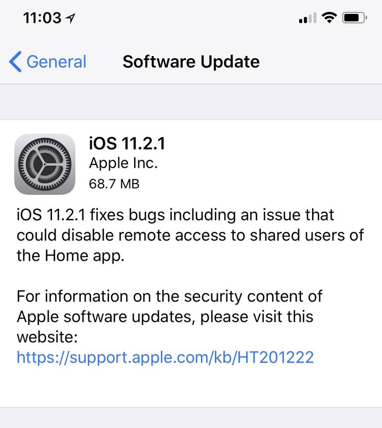 Apple releases iOS 11.2.1 with HomeKit vulnerability fix