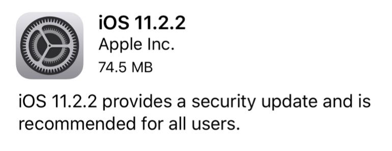 Apple releases iOS 11.2.2 for iPhone and iPad