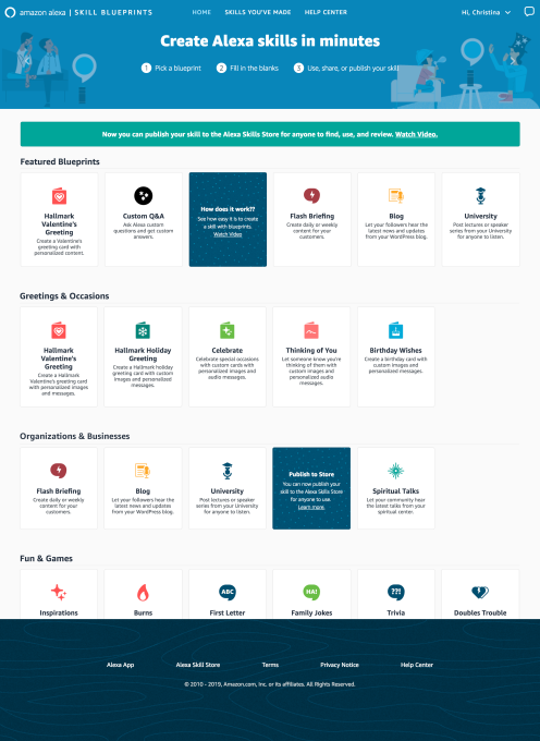 Amazon’s ‘Alexa Blueprints’ can now be published publicly on the US Alexa Skills Store