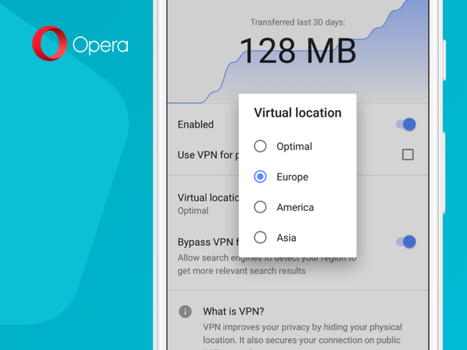 Opera adds a free VPN to its Android browser app