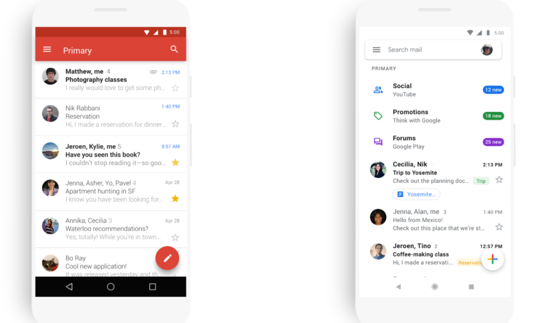 Gmail on mobile gets a fresh coat of Material Design paint