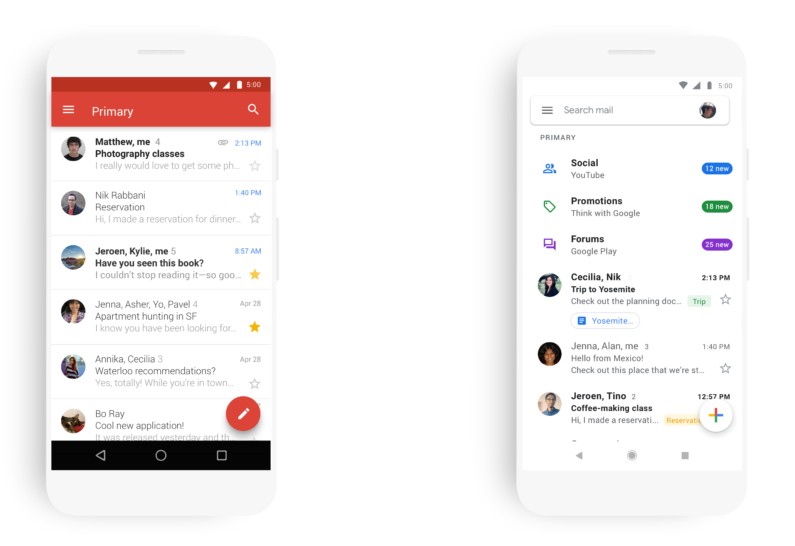 Gmail on mobile gets a fresh coat of Material Design paint