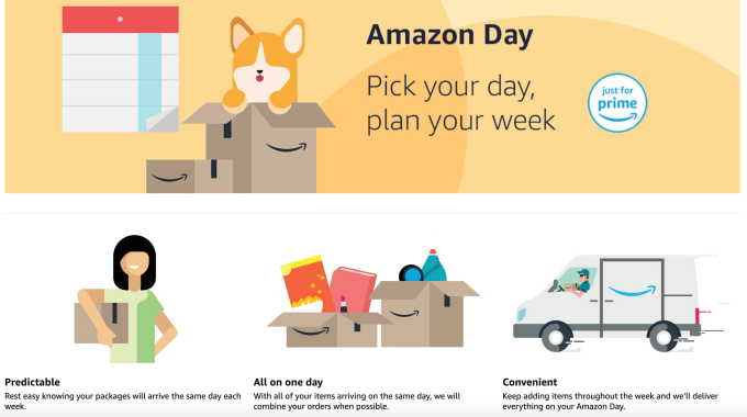 Amazon Prime members can choose a weekly delivery date with launch of ‘Amazon Day’